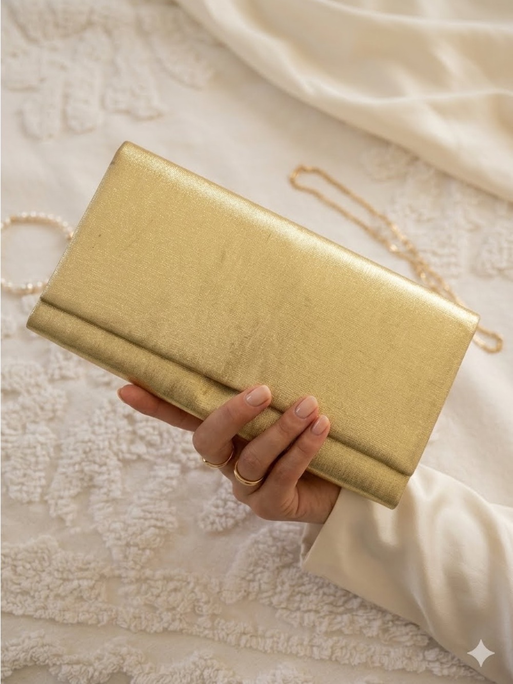 Vintage Metallic Clutch Gold Fold-Over Mirror Evening